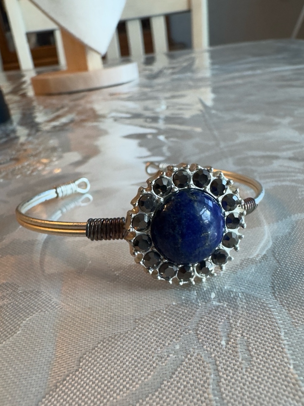 Artisan Silver-Tone Blue Lapis Lazuli Wire Wrapped Cuff